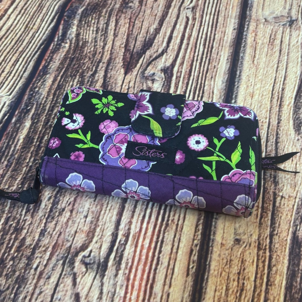 Longaberger Sisters Purple Zip It Quilted Floral Women's Wallet Rare
